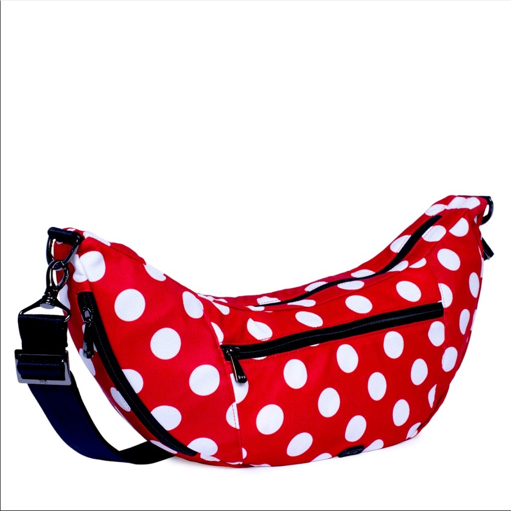 NWT: LUG BOOMERANG FS SLING CROSSBODY BAG- CRIMSON LARGE DOT